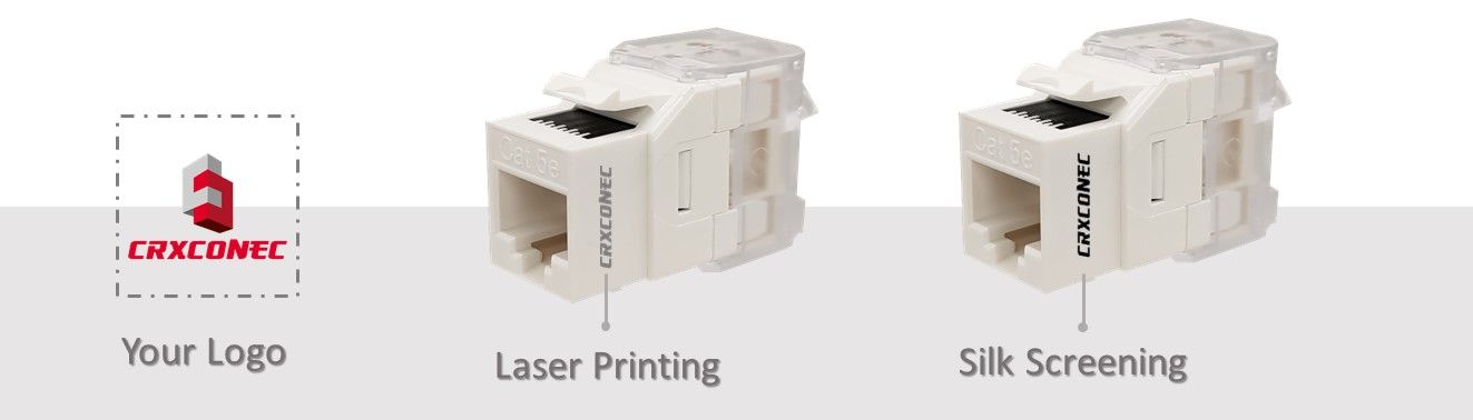 Customized The Logo On Cat5E 180-Degree Toolless Keystone Jack